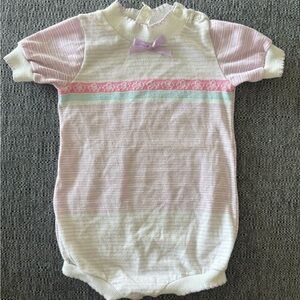 Pink and White Baby Romper with Bow